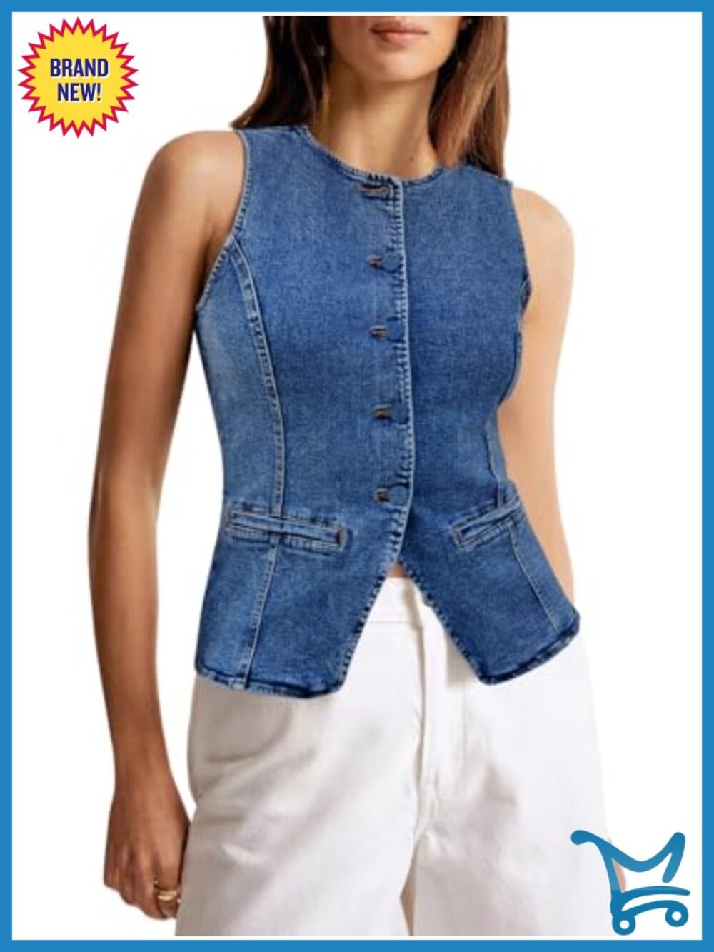 Women's Button Down Denim Vest Sleeveless Fitted Jean Shirt